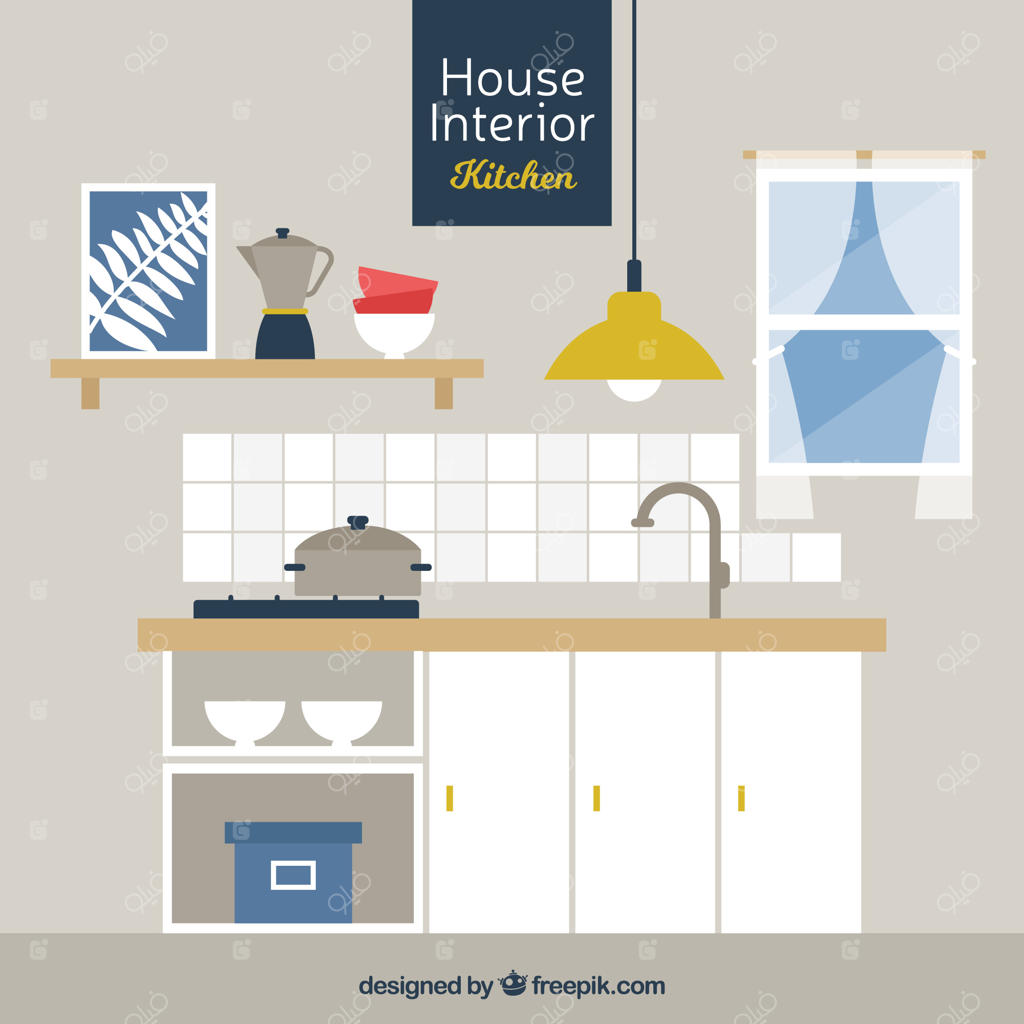 آشپزخانه با مبلمان چوبی به سبک طراحی فلت