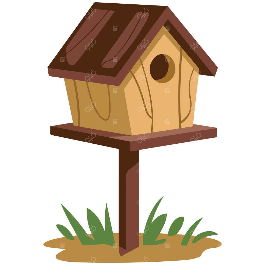 تصویر لانه پرنده چوبی برای تزئین باغ، پس‌زمینه سفید