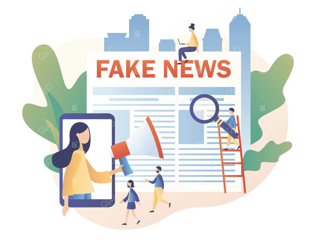 اخبار جعلی: مردم کوچک در حال خواندن روزنامه و تماشای اخبار در اپلیکیشن موبایل - رسانه‌ها و اطلاعات داغ آنلاین