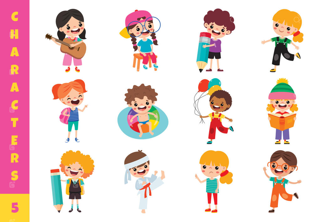 کودکان کارتونی در حال انجام فعالیت‌های مختلف