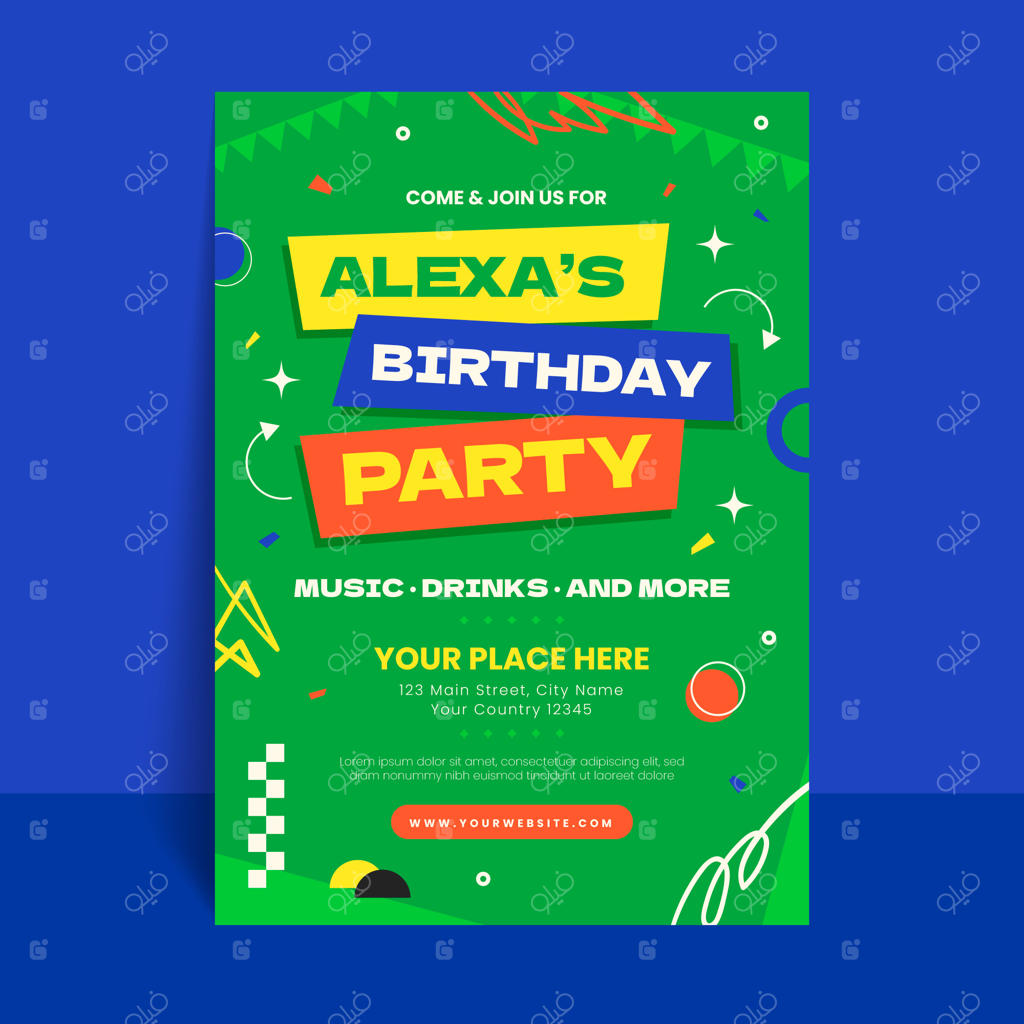 پوستر جشن تولد با طراحی دستی و ساده