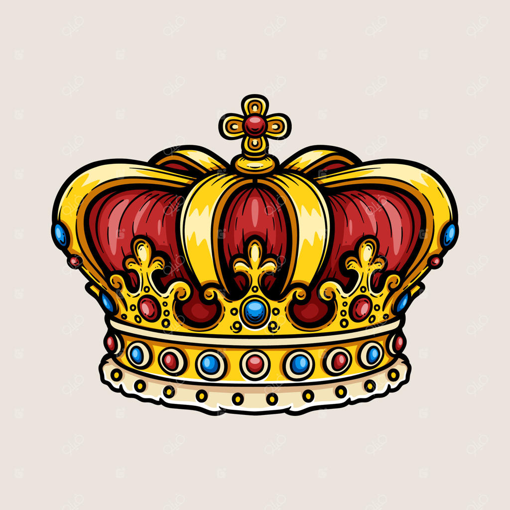 لوگو کارتون تاج پادشاه به سبک طراحی خطی کلاسیک وینتیج