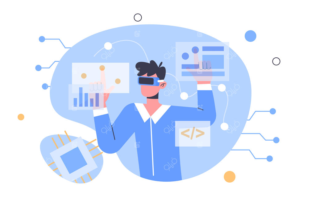 طرح وکتور مفهومی از محیط‌های مجازی متاورس