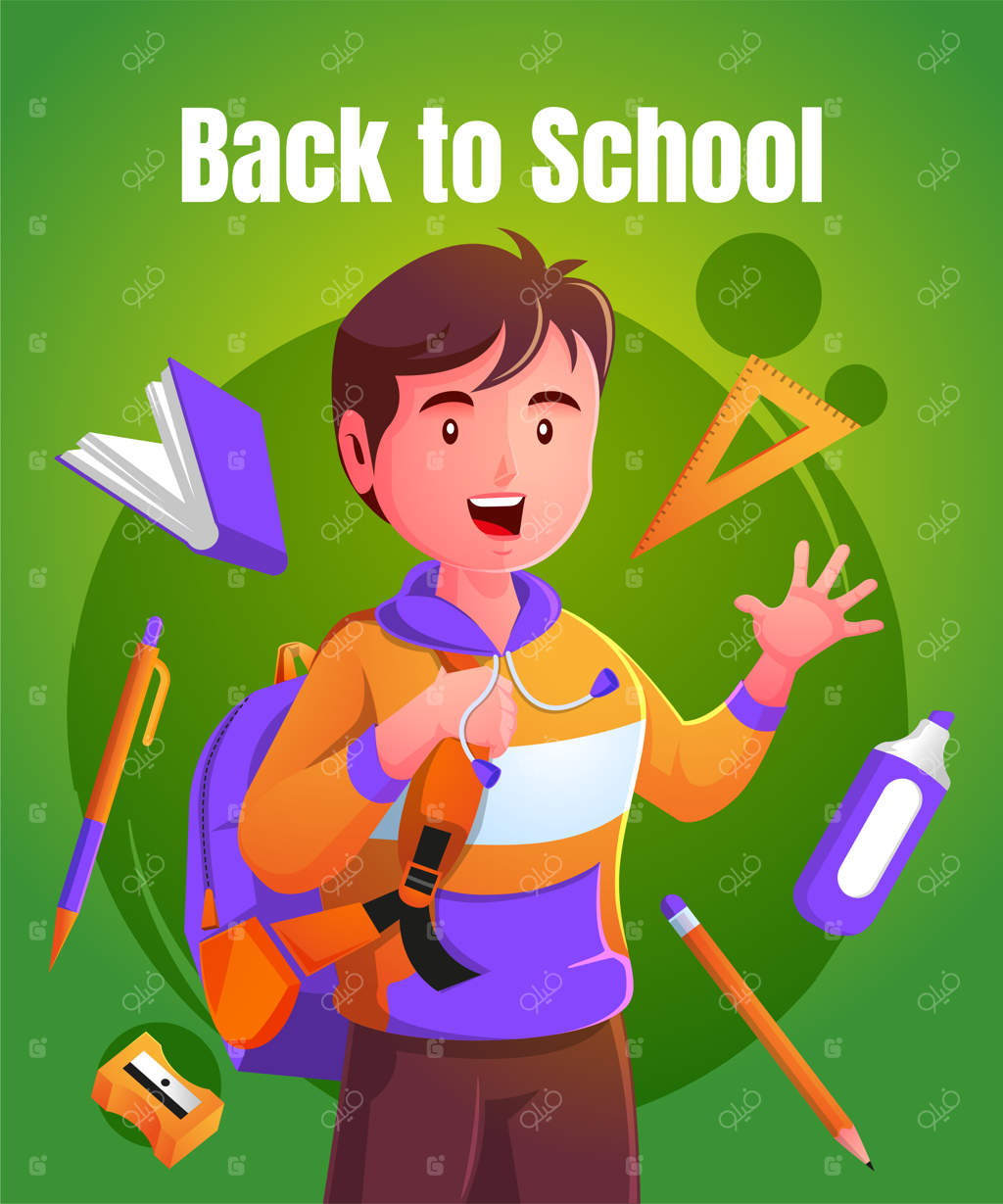 پسر بچه‌ها آماده برای بازگشت به مدرسه و یادگیری