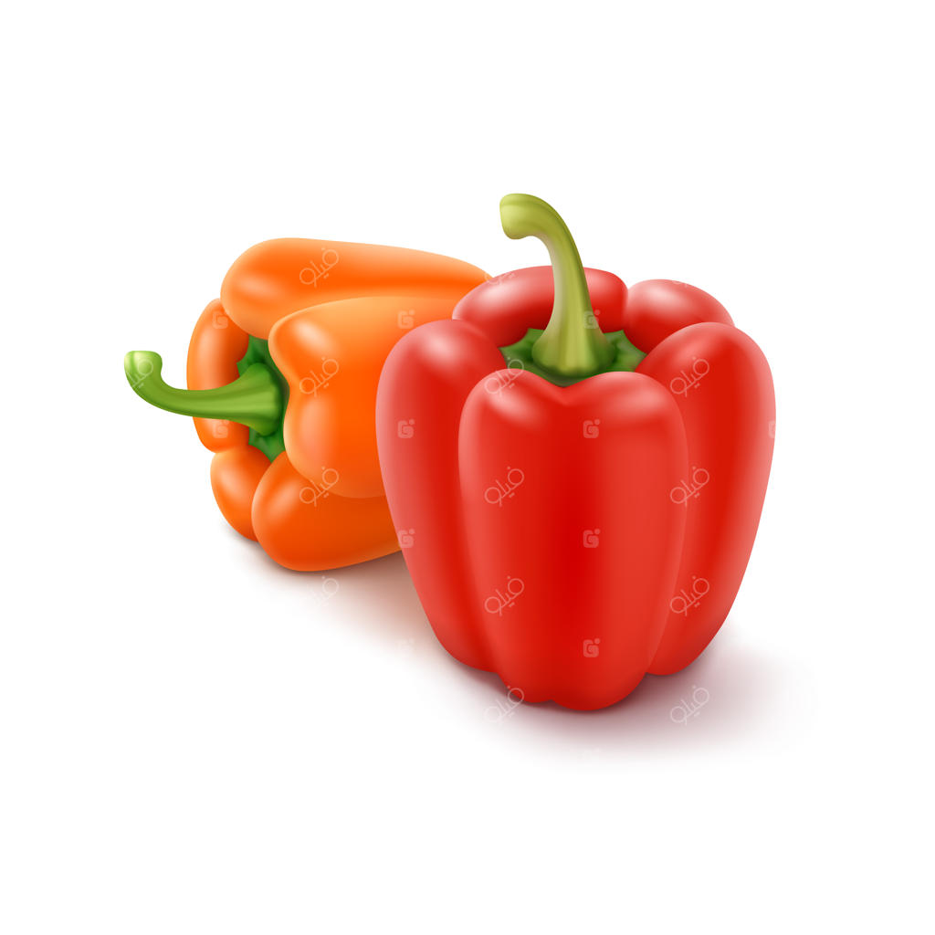 دو عدد فلفل دلمه‌ای نارنجی و قرمز، پاپریکا