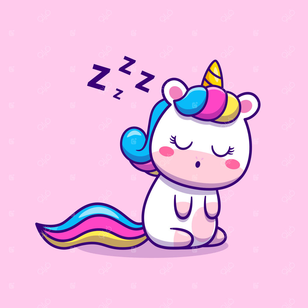 تصویر وکتور کارتونی تک‌شاخ بامزه در حال خواب. نماد طبیعت و حیوانات با کیفیت بالا و اختصاصی