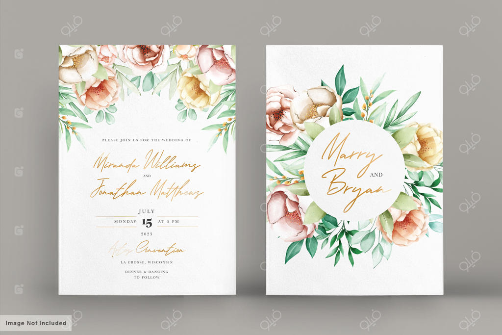 ست کارت دعوت رمانتیک با گل‌های صدتومانی آبرنگی