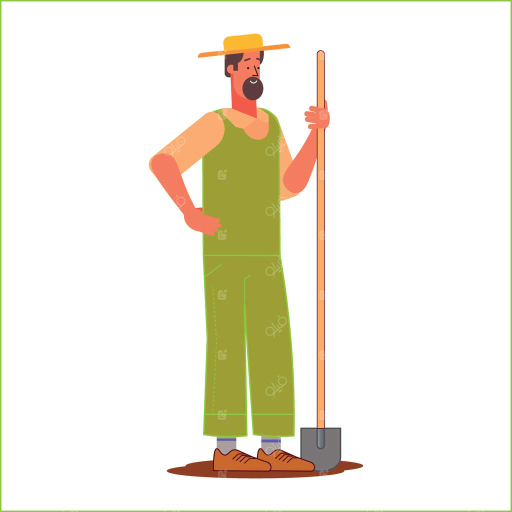 کشاورز کارتونی با بیل، وکتور حرفه‌ای مجزا