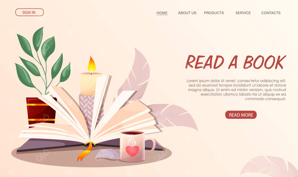 کتابخانه آنلاین کتابفروشی دیجیتال اپلیکیشن خواندن کتابدار بنر وب کتاب باز فنجان گیاه روی صفحه فناوری دانلود ادبیات برای مطالعه آنلاین آموزش یادگیری - تصویر وکتور