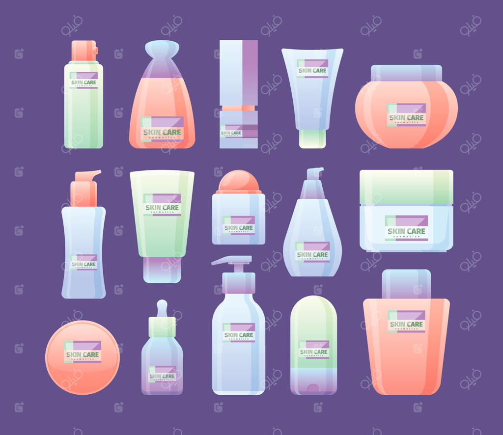 کرم‌های پوست، کرم‌های ضد پیری، و محصولات مراقبتی آنتی‌اکسیدان برای زیبایی خانم‌ها؛ مجموعه‌ای از محصولات آرامش‌بخش شامل اسکراب‌ها و صابون‌ها به‌صورت تصاویر وکتور جذاب