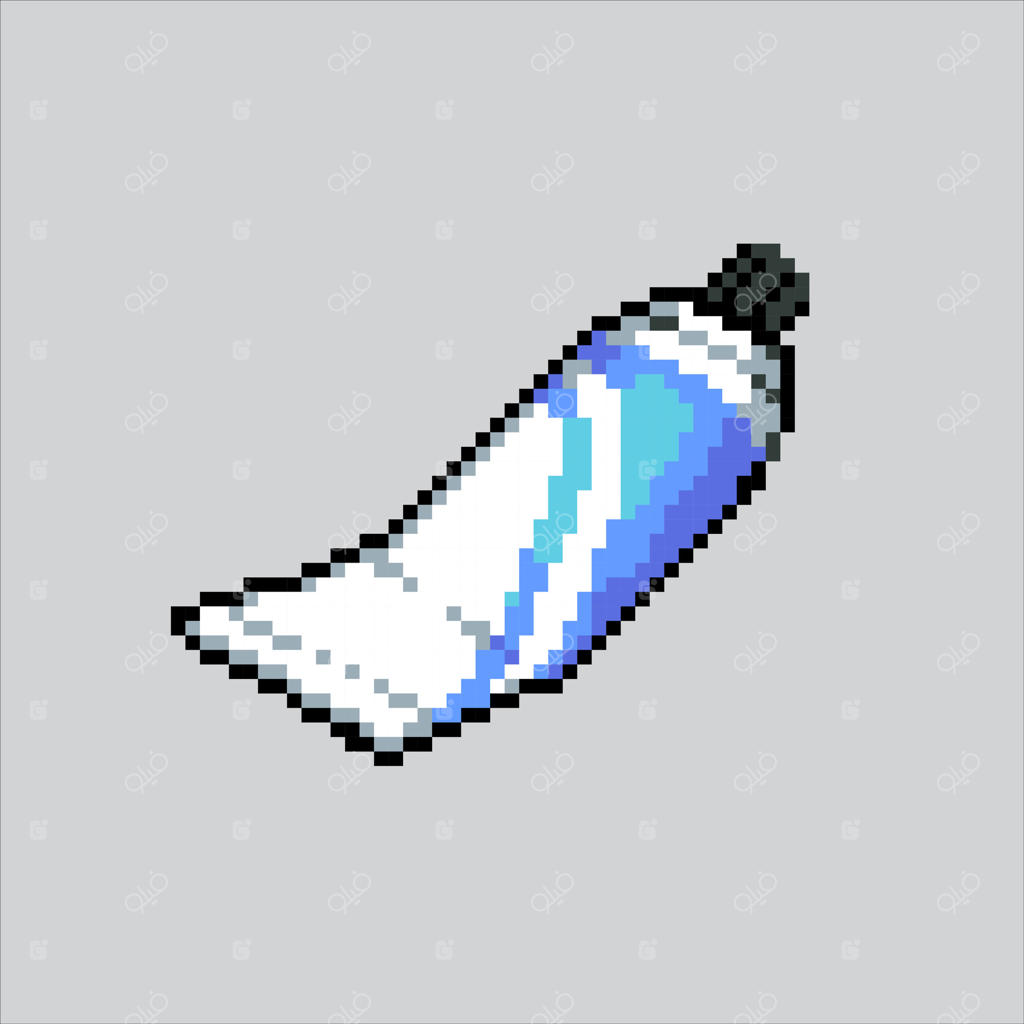 تصویر پیکسل آرت کرم مو: تیوپ کرم پیکسلی برای بازی و آیکون وب‌سایت، با سبک کلاسیک رترو.