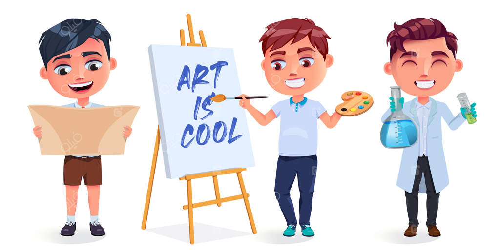 مجموعه شخصیت دانش‌آموزان پسر: شخصیت‌هایی در حرفه‌های دانشمند، هنرمند و مهندس پسرانه