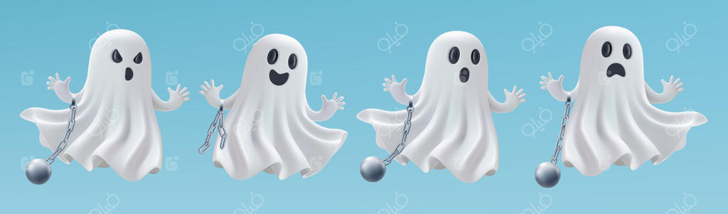 وکتور حرفه‌ای ارواح کارتونی بامزه برای طراحی‌های هالووین