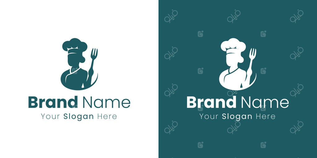 طراحی لوگو سرآشپز هنری با چنگال برای کسب‌وکارهای غذایی