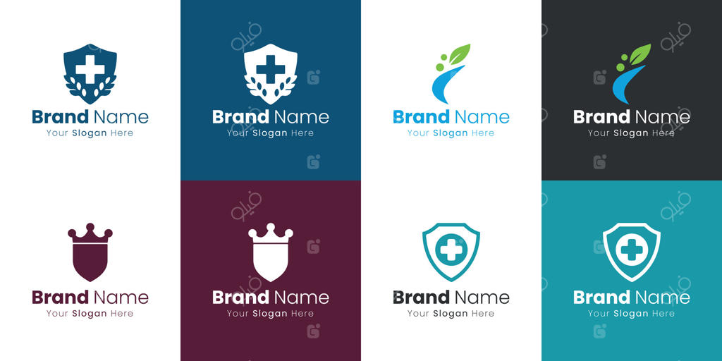 طراحی لوگوی نماد تاج و سپر سلامت حرفه‌ای برای هویت برند