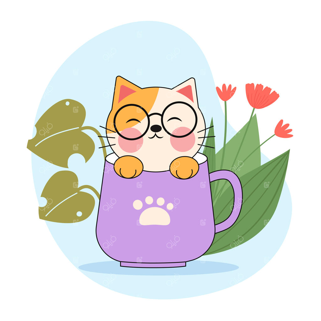 گربه بامزه در فنجان قهوه