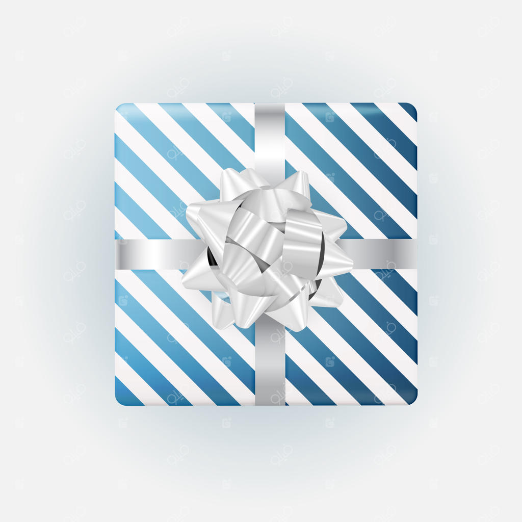 جعبه هدیه آبی با پاپیون و روبان.