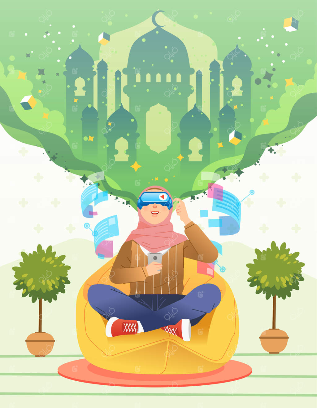 رمضان و واقعیت مجازی: زنانی با حجاب و هدست‌های VR در حال دیدن مسجد مجازی