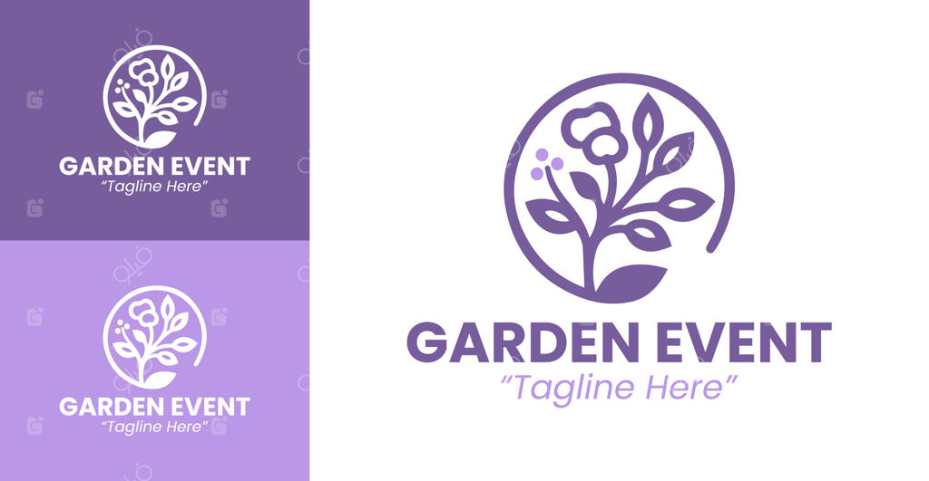 لوگوی شیک باغ یاسی برای برندینگ و هویت رویداد گل‌ها