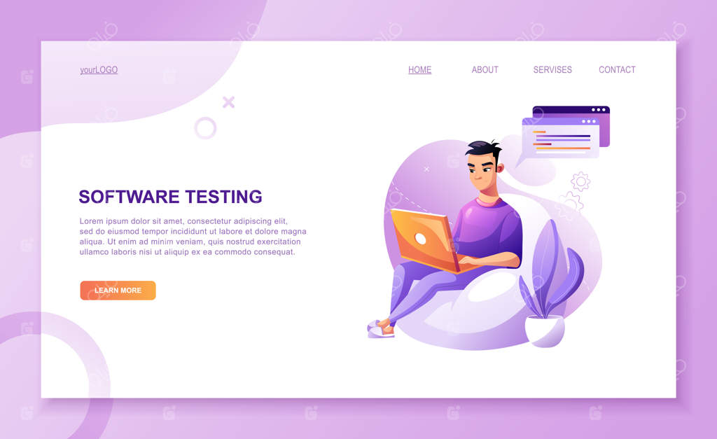 تصاویر برداری از برنامه‌نویس هنگام کار. صفحه فرود سایت برنامه‌نویسی وب