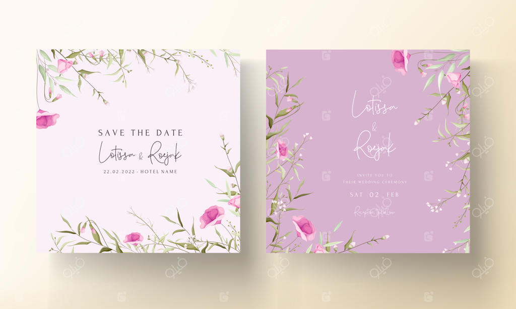 کارت دعوت عروسی زیبا با طراحی دست و گل‌های ظریف و شیک