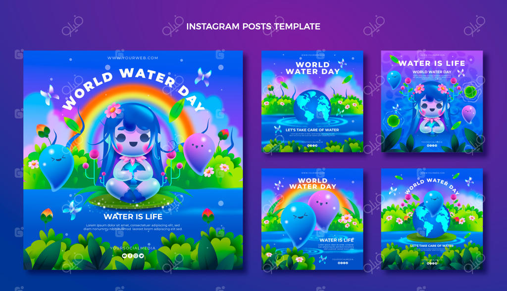 مجموعه پست‌های اینستاگرام روز جهانی آب با طراحی گرادیان