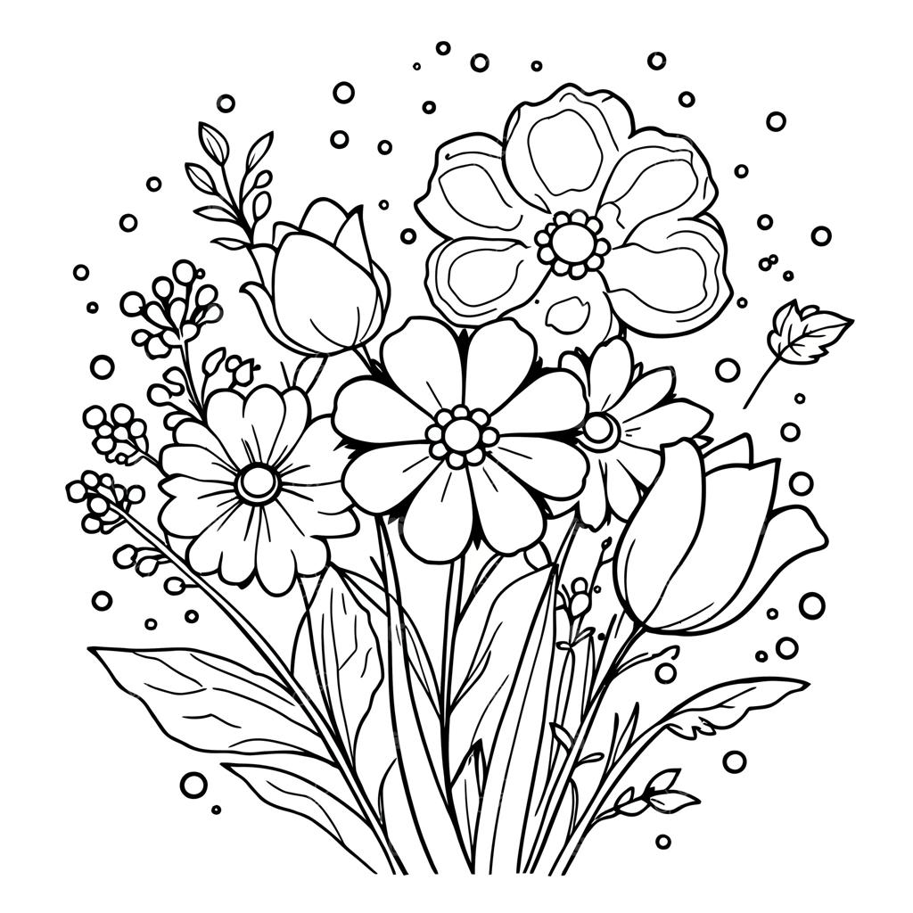 دسته گل زیبا با طراحی خطی برای صفحات رنگ آمیزی و پروژه‌های طراحی