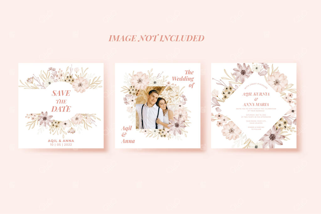 پترن طراحی پست شبکه‌های اجتماعی برای کارت دعوت عروسی با گل‌های ملایم