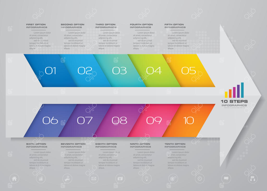 المان اینفوگرافیک نمودار پیکانی و خط زمان