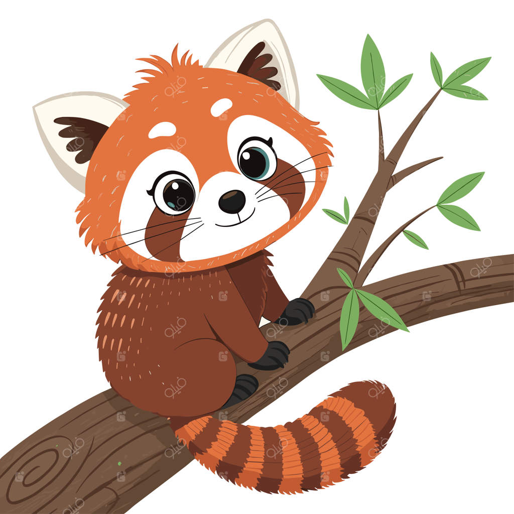 پاندای قرمز کارتونی بامزه روی شاخه درخت