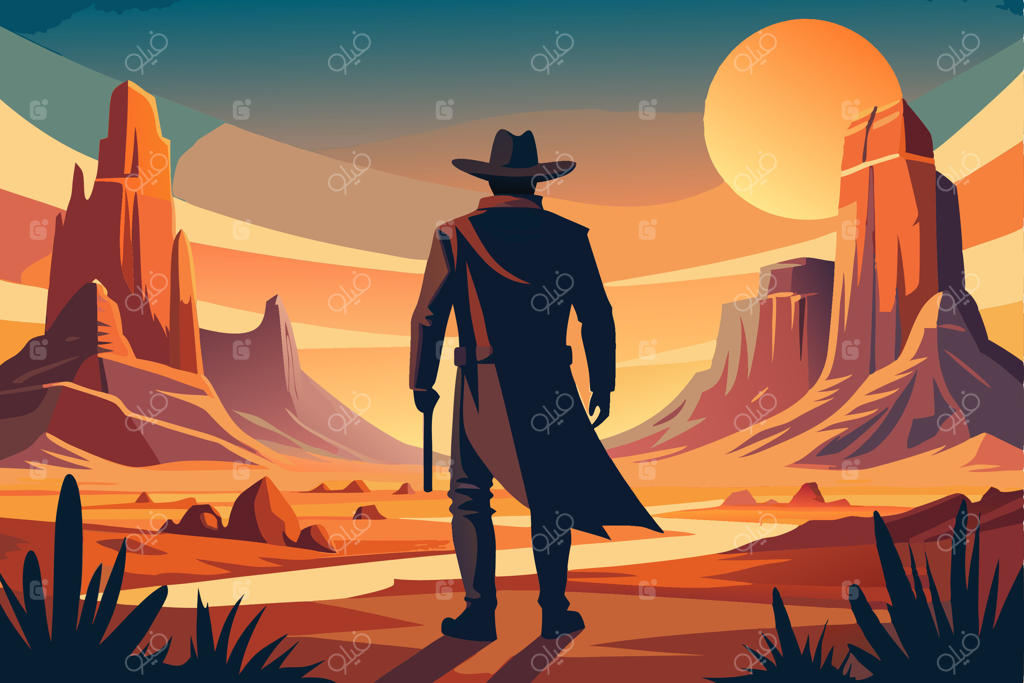 مردی با کلاه کابوی در صحرا ایستاده است