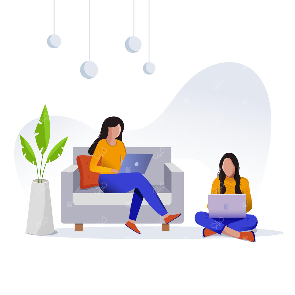 مفهوم دورکاری با طراحی ساده و تخت وکتور