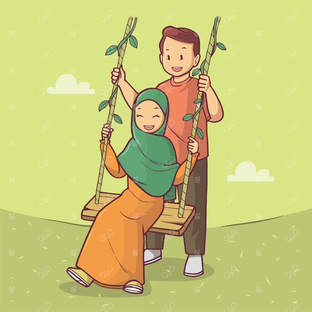 زوج مسلمان در حال تاب بازی در پارک.