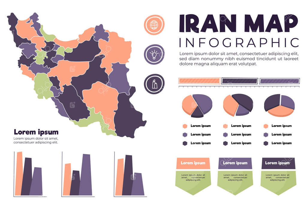 اینفوگرافیک نقشه ایران با طراحی دستی