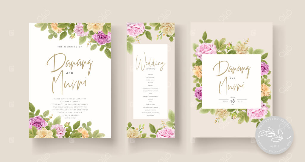 کارت دعوت عروسی با طراحی دستی گل‌های شیک