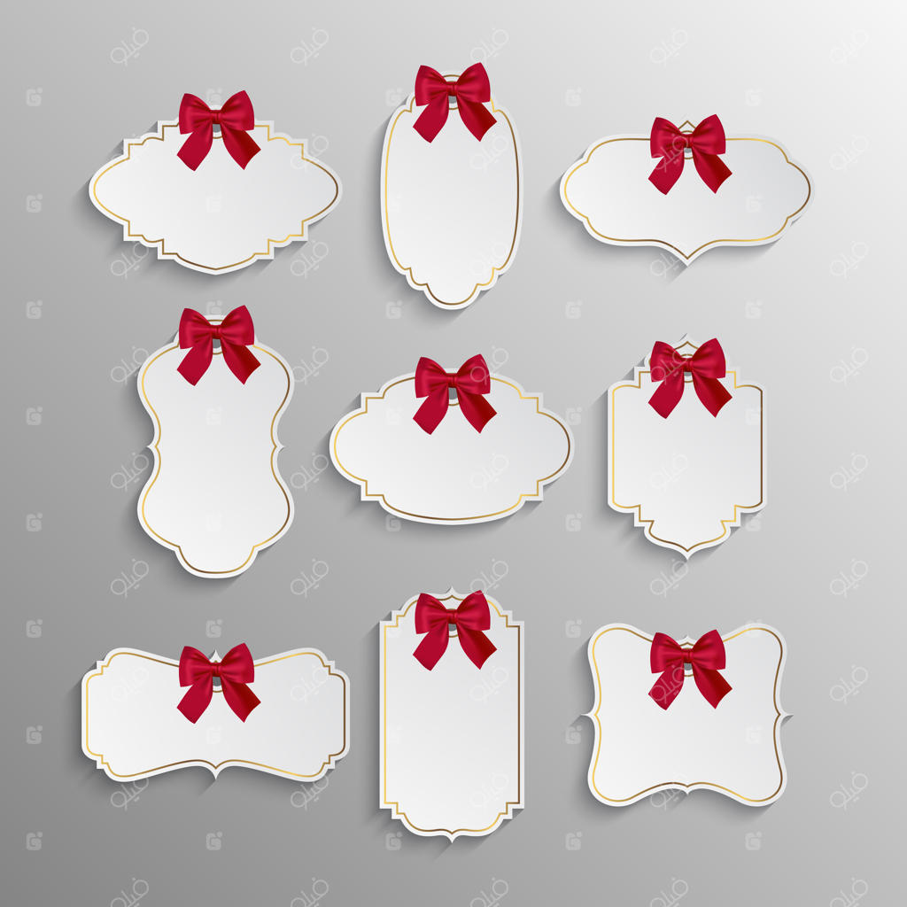 دسته‌ای از برچسب‌های شیک با روبان‌های قرمز