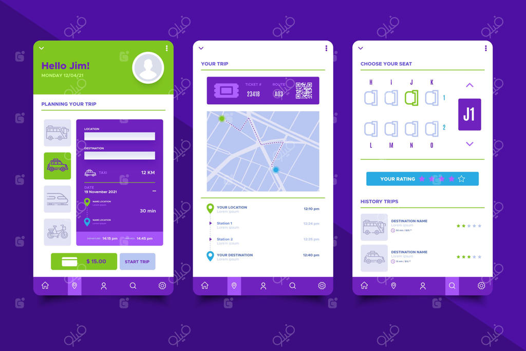 مجموعه‌ای از صفحات اپلیکیشن حمل و نقل عمومی