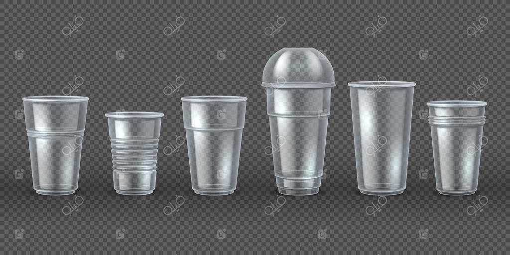 فنجان‌های پلاستیکی: بسته‌بندی واقع‌گرایانه سه‌بعدی برای نوشیدنی‌ها و مواد غذایی، ست ظروف یکبار مصرف