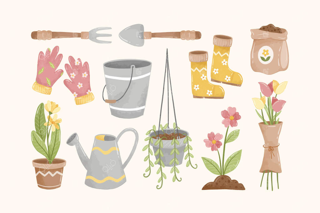 فعالیت‌های بهاری در باغ و مزرعه با زیبایی به سبک آبرنگ