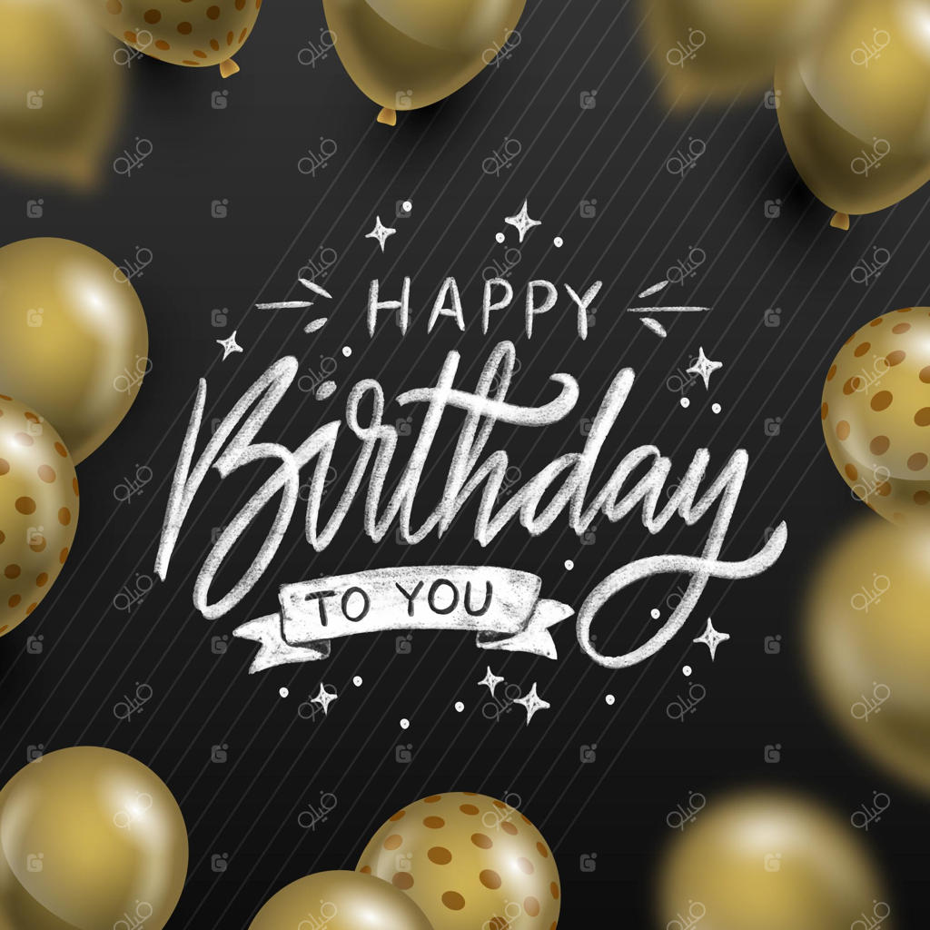 نقاشی دستی تبریک تولد با بادکنک‌های طلایی واقعی