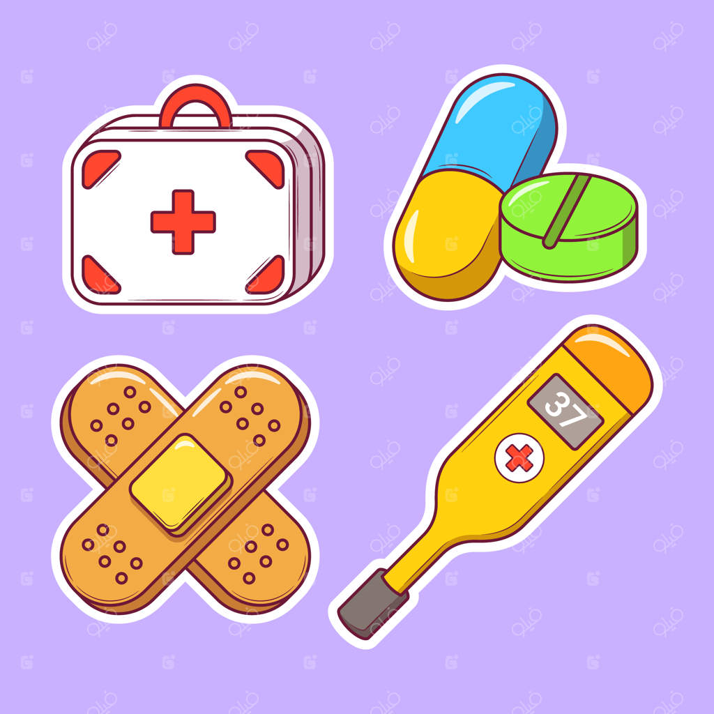 برچسب آیکون کارتونی دست‌کشیده مراقبت‌های بهداشتی برای رنگ‌آمیزی