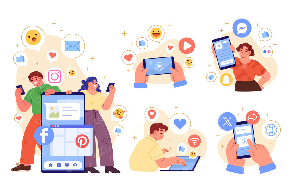 مجموعه تصویرسازی شبکه‌های اجتماعی با طراحی دستی