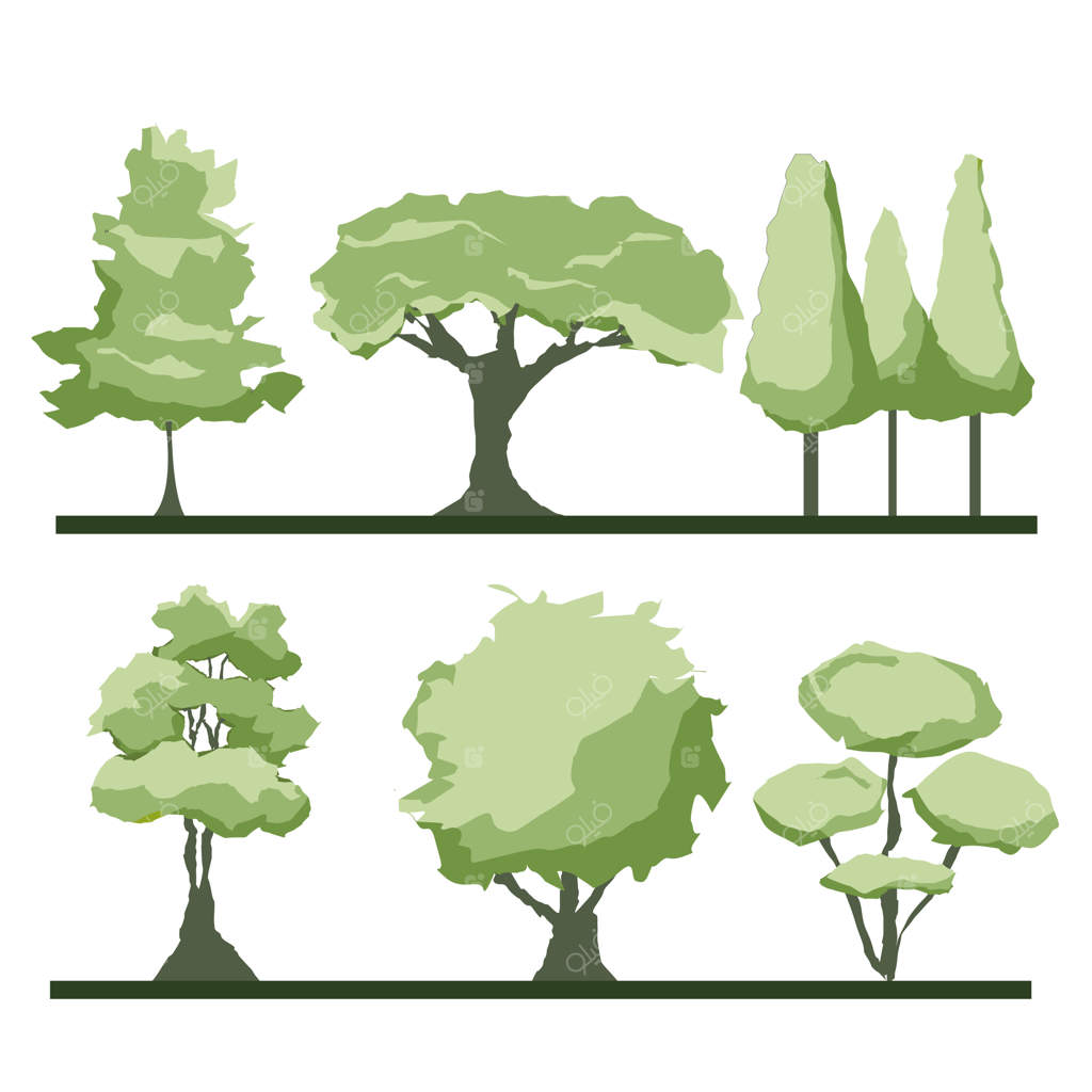 مجموعه‌ای از درختان به سبک طراحی مسطح