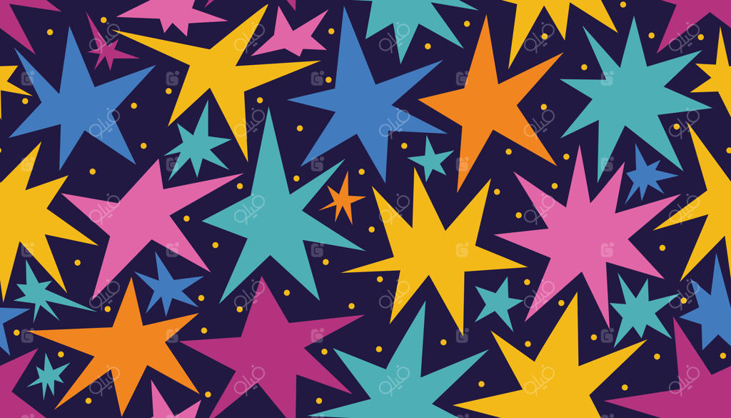 طرح جادویی زیبا با ستاره‌ها و نقاط درخشان روی زمینه آبی تیره. الگوی جادویی با ستاره‌های نامتقارن براق.