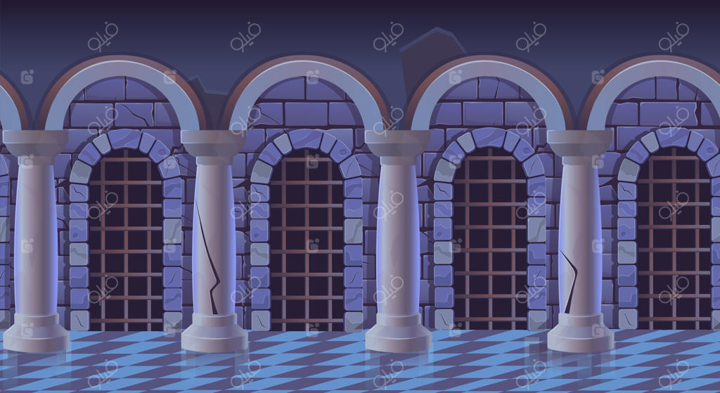 راهروی طاق‌دار با ستون‌های سنگی و دیوار مرمری - تصویرسازی برداری از ستون‌های یونانی قدیمی روی زمینه سفید