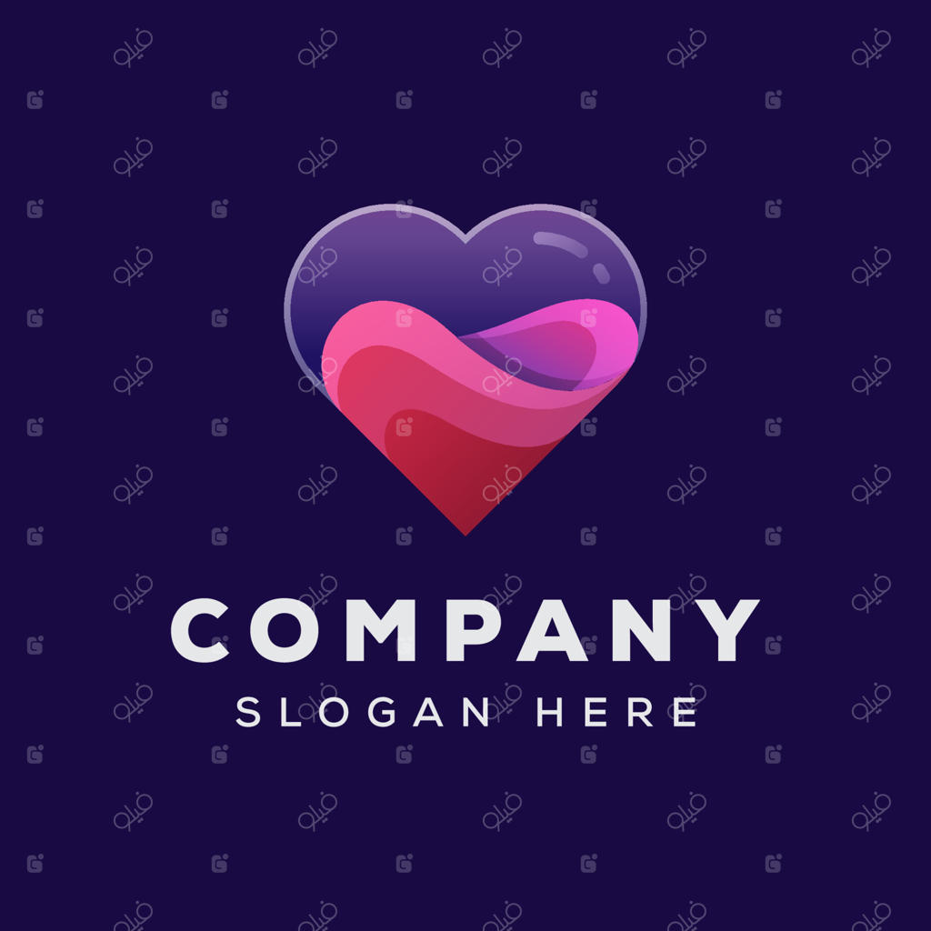 طراحی لوگوی قلب با افکت گرادیان و آب درون آن - قالب وکتور. لوگوی دوست‌داشتنی نوشیدنی از قطره‌ی آب طبیعی و معدنی. آیکون مفهومی قطره آب