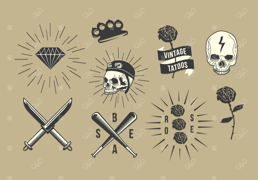 مجموعه وکتور طرح‌های قدیمی تتو رایگان