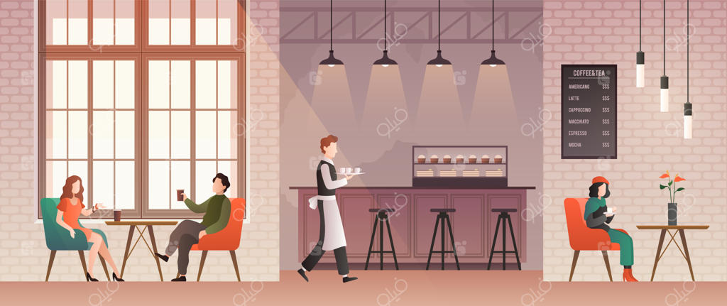 ملاقات دوستانه و آرامش در کافه؛ دوستان در کافی‌شاپ دیدار می‌کنند و قهوه می‌نوشند.