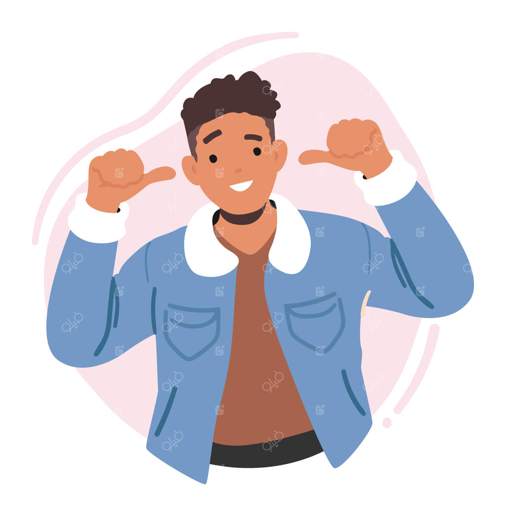 مرد با اعتماد به نفس در حال اشاره به خود با لبخندی حاکی از غرور و خودباوری