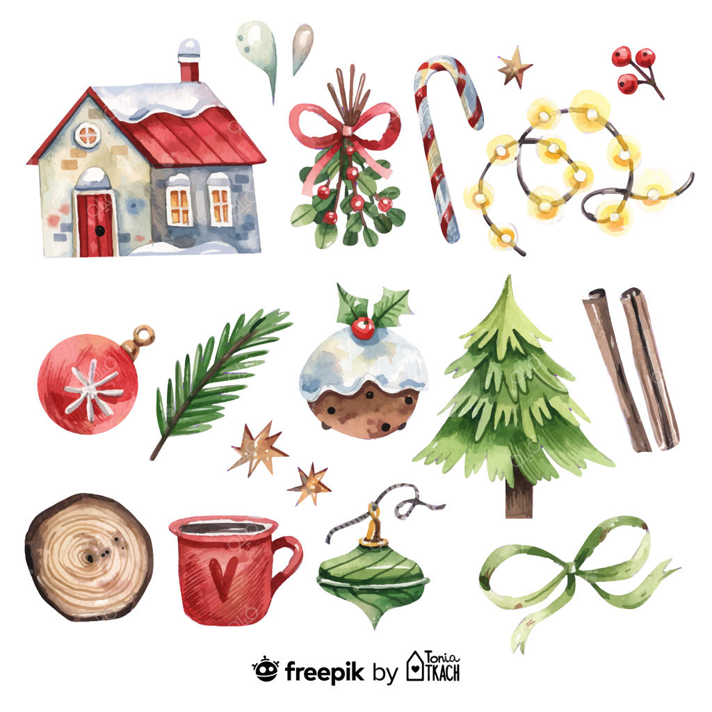 مجموعه عناصر آبرنگی کریسمس